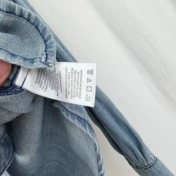 new! Billy T Pool Stripes Shirt Denim M Casual Top Blue Jean NWT Western Country - Picture 5 of 11